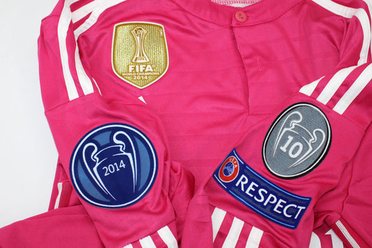 Real Madrid 2014/15 Pink Jersey Long Sleeve Retro - Patch Champions Go Jersey