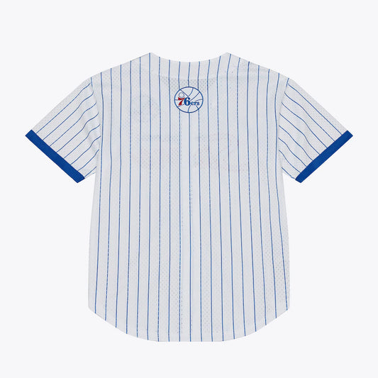 Philadelphia 76ers Mitchell & Ness Head Coach Pinstripe Mesh Full-Button Baseball Jersey - White