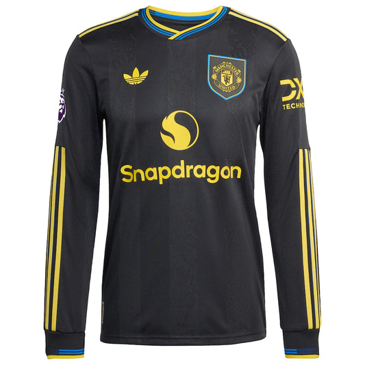 Manchester United adidas 2025/26 Third Authentic Long Sleeve Custom Jersey - Black