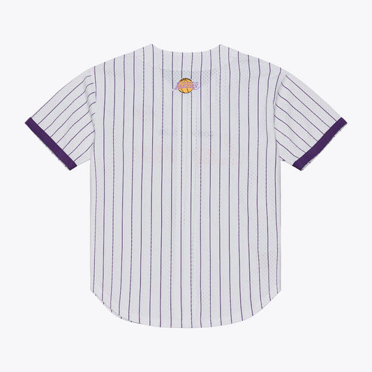 Los Angeles Lakers Mitchell & Ness Head Coach Pinstripe Mesh Full-Button Baseball Jersey - White