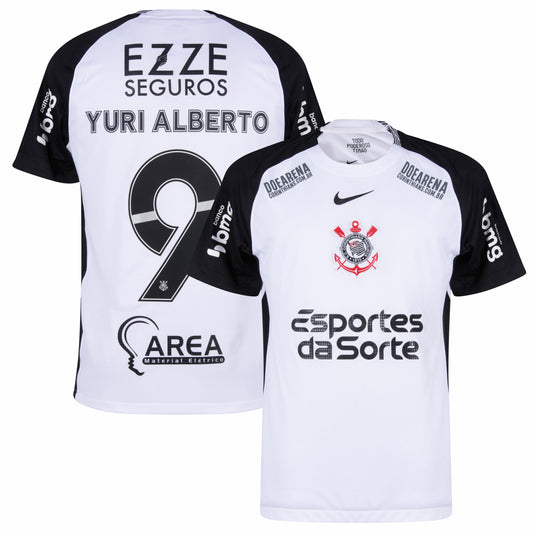 Corinthians Home Fan Jersey Yuri Alberto 9 Shirt incl. Sponsor Set 2025-2026 Go Jersey