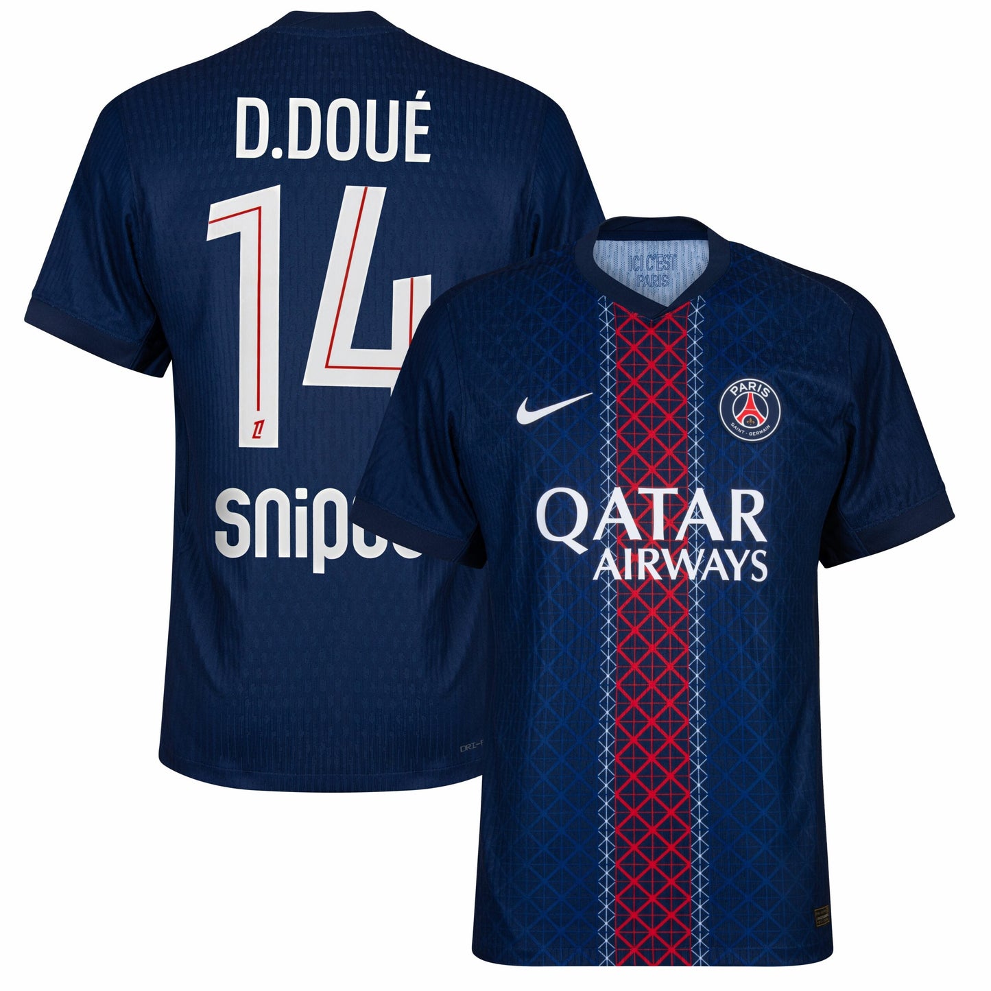 PSG Dri-Fit ADV Home D.Doué 14 Fan Jersey Shirt 2025-2026 (Official Ligue 1 Printing) Go Jersey