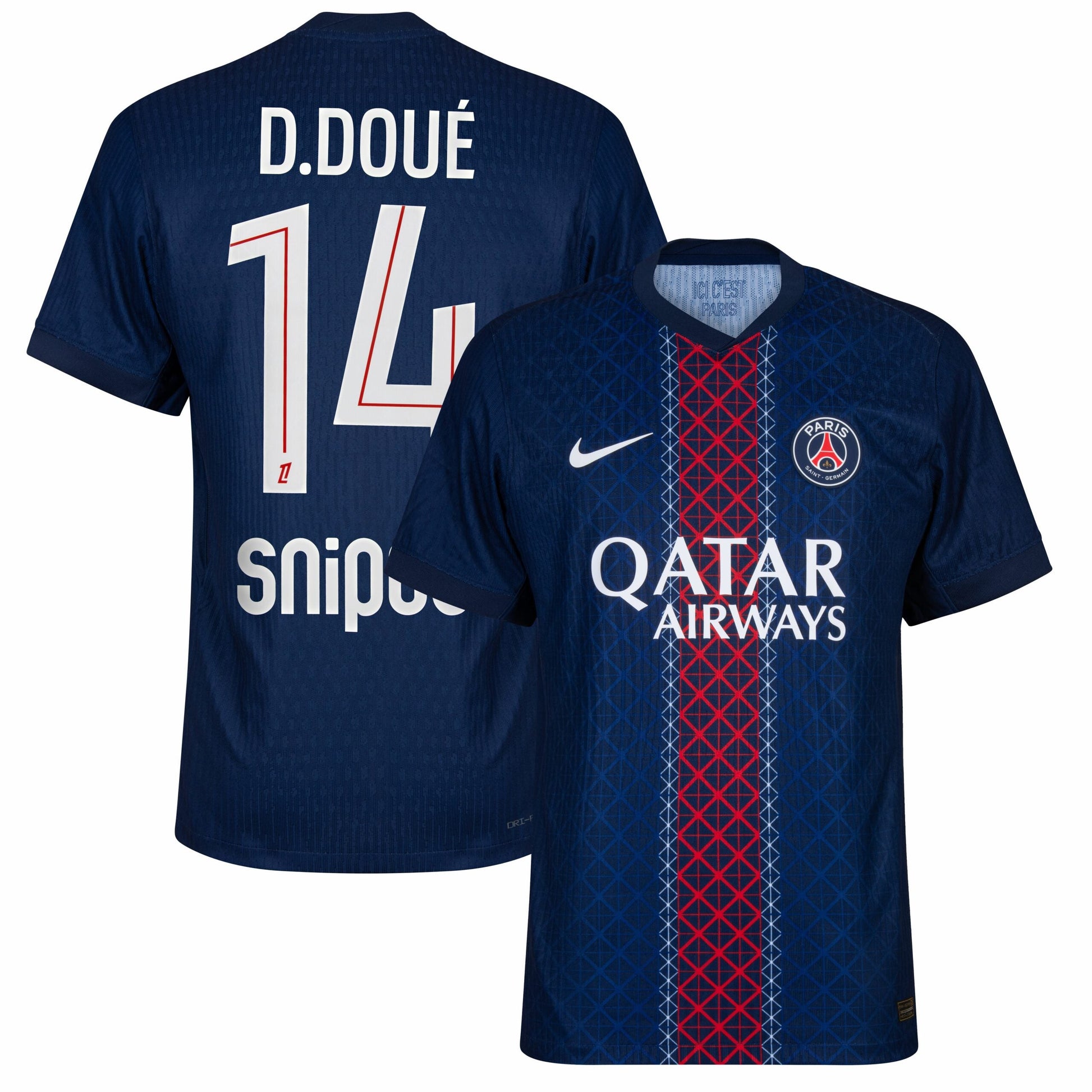 PSG Dri-Fit ADV Home D.Doué 14 Fan Jersey Shirt 2025-2026 (Official Ligue 1 Printing) Go Jersey