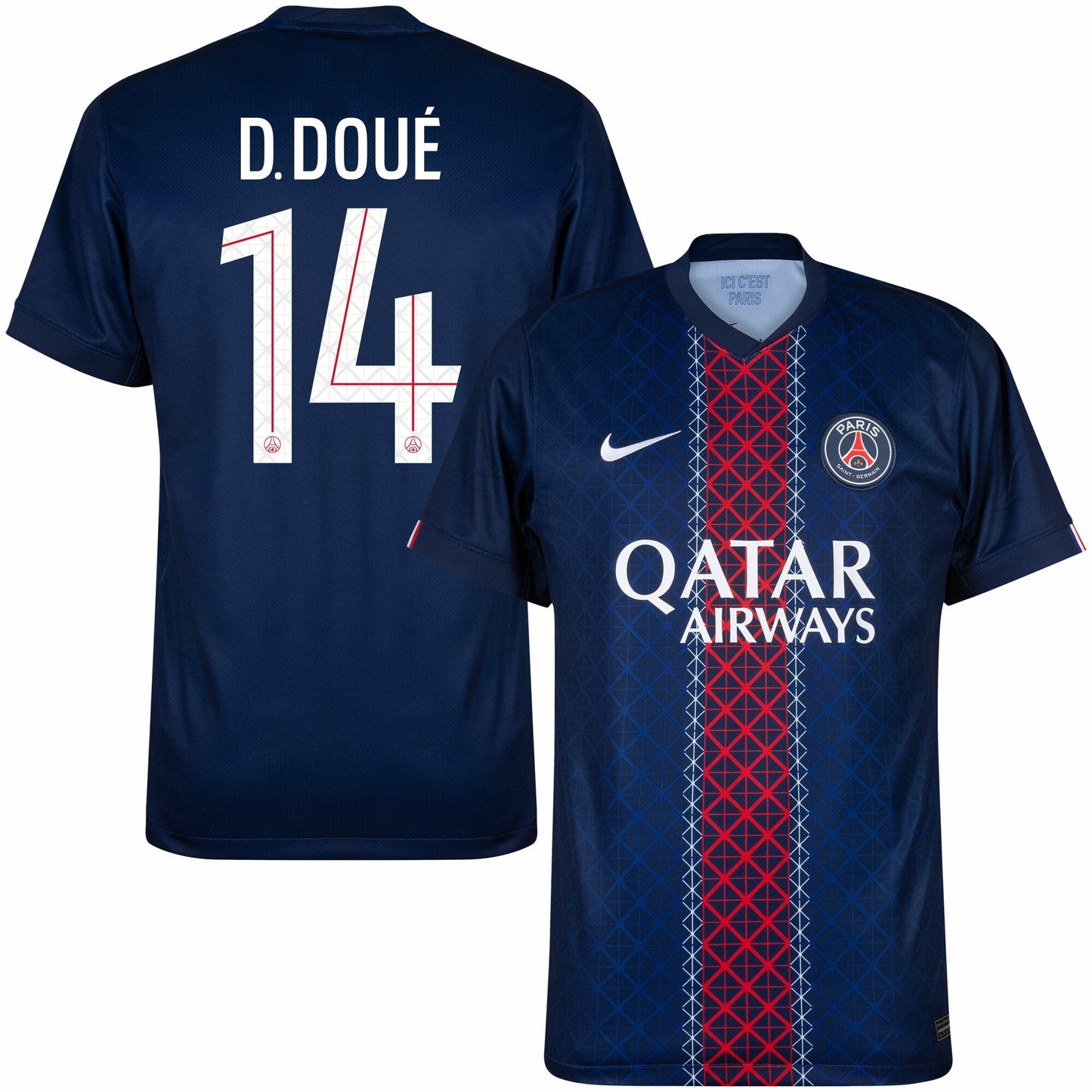 PSG Home D.Doué 14 Fan Jersey Shirt 2025-2026 (Champions League) Go Jersey