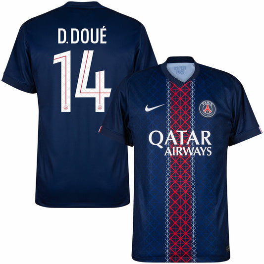 PSG Home D.Doué 14 Fan Jersey Shirt 2025-2026 (Champions League) Go Jersey