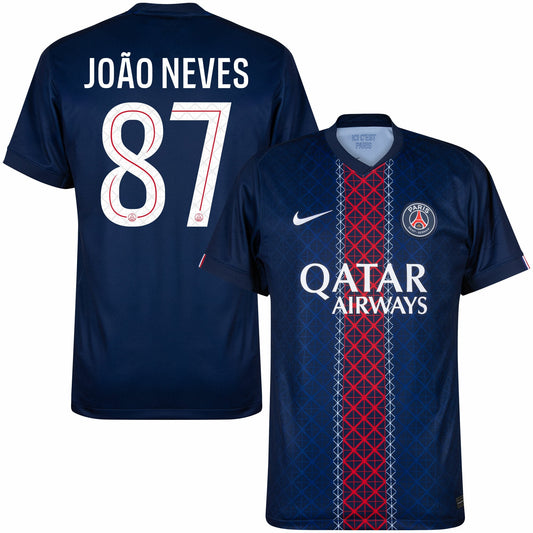 PSG Home João Neves 87 Fan Jersey Shirt 2025-2026 (Champions League) Go Jersey