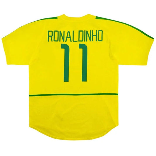 Ronaldinho 11 Brazil Home Retro 2002 World Cup Ronaldo Ronaldinho Rivaldo Go Jersey