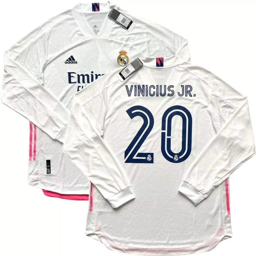 Real Madrid Home Long Sleeve Fan Jersey 2020/21 Vini Jr. 20 Go Jersey