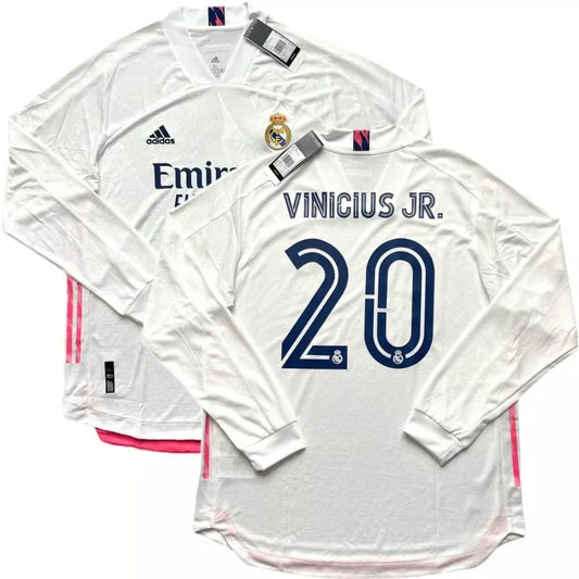 Real Madrid Home Long Sleeve Fan Jersey 2020/21 Vini Jr. 20 Go Jersey