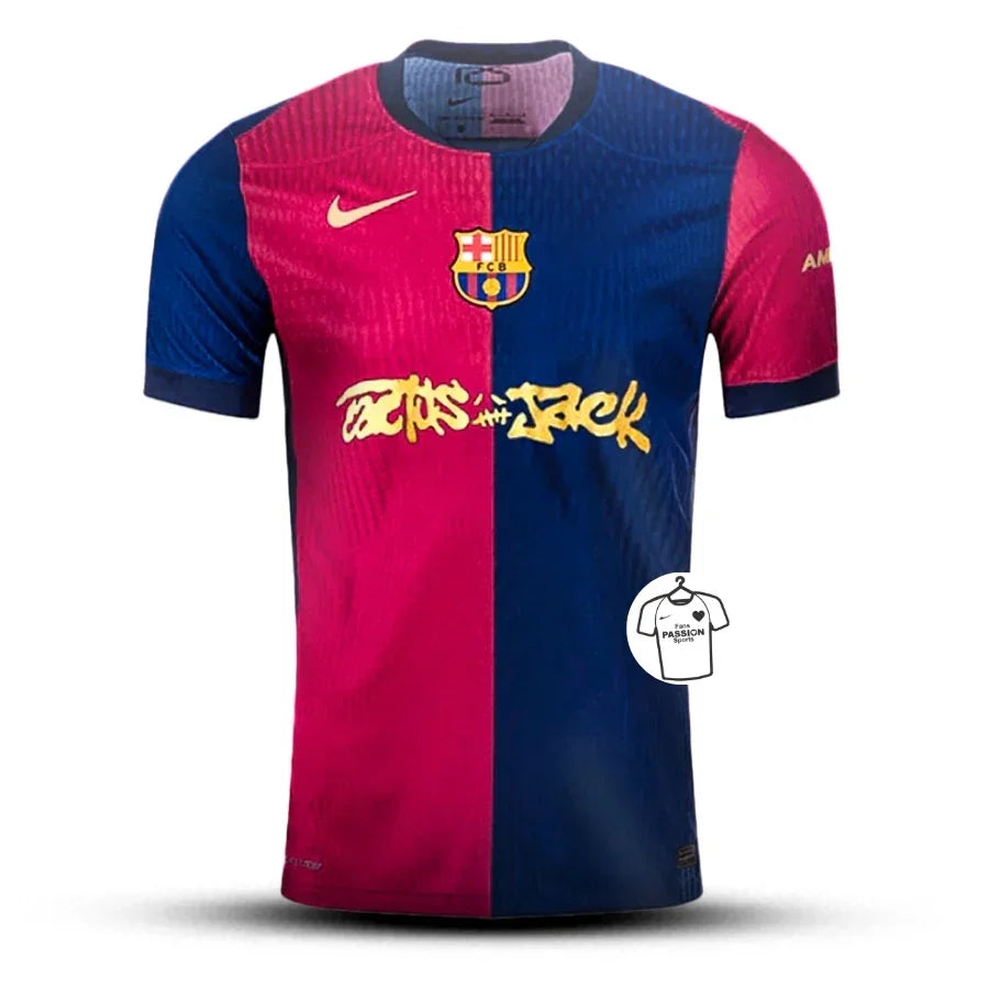 Barcelona Travis Scott Home Fan Jersey 2025/26 Spotify and FC Barcelona Collab With Travis Scott on a Special Cactus Jack Go Jersey