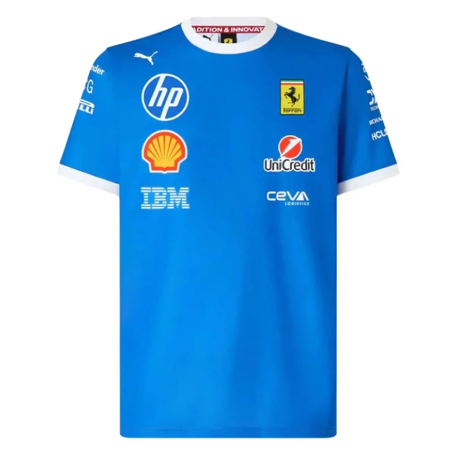 Scuderia Ferrari 2025 Team Monza T-Shirt – Formula 1 F1 Formula One Blue Scozia Go Jersey