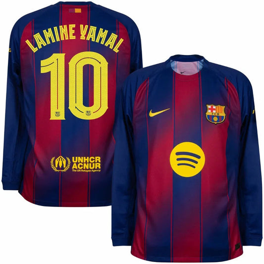 Barcelona Home Lamine Yamal 10 Fan Jersey Long Sleeve 2025/26 Go Jersey