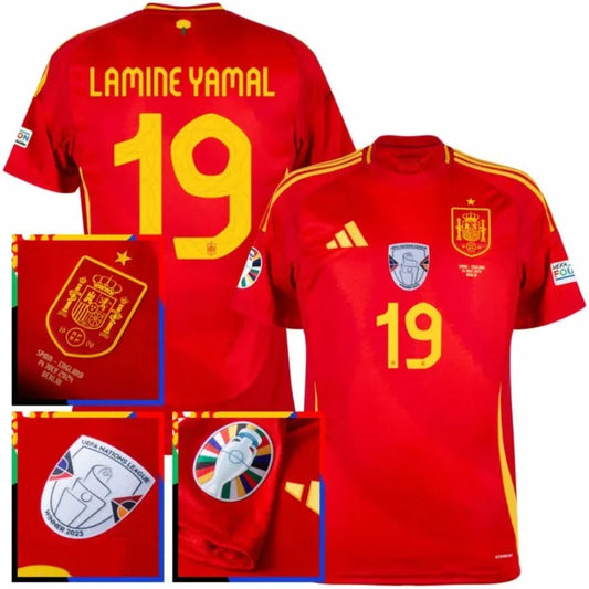 Spain Lamine Yamal 19 Home Fan Jersey 2025/26 Euro 2024 & Foundation Tournament Patches