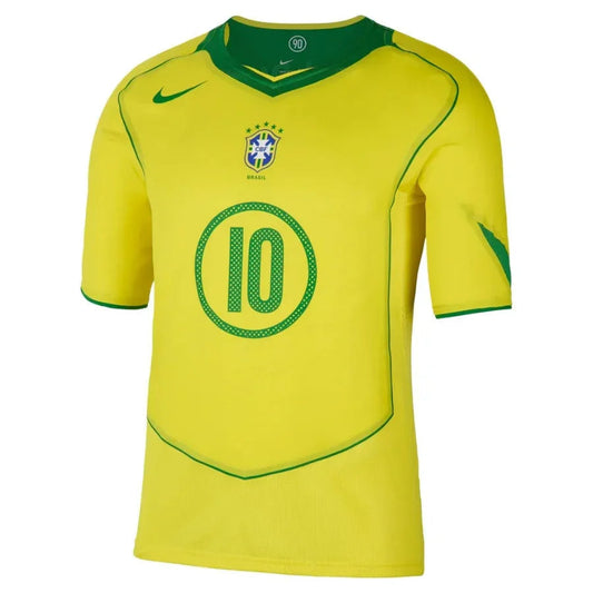 Brazil Ronaldinho 10 Retro Home Fan Jersey 2004-2005 (Reissue) Go Jersey