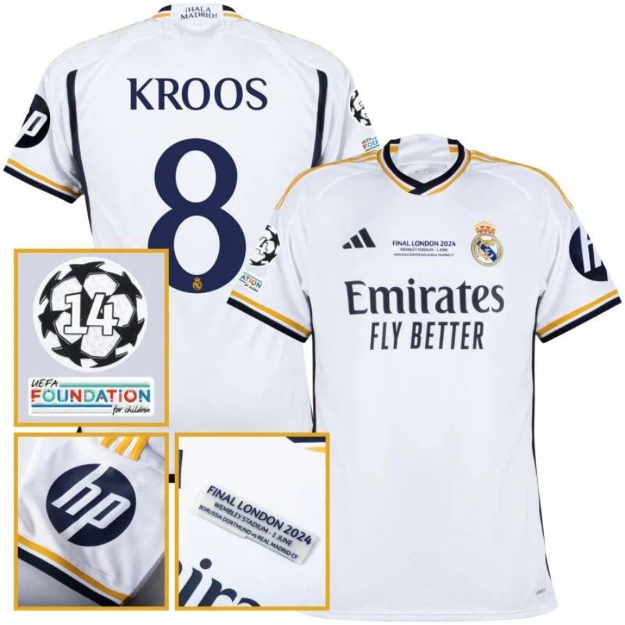 Real Madrid Toni Kroos 8 Home Fan Jersey 2023/24 Patch FIFA WCC Patch UCL UEFA Foundation Patches Go Jersey
