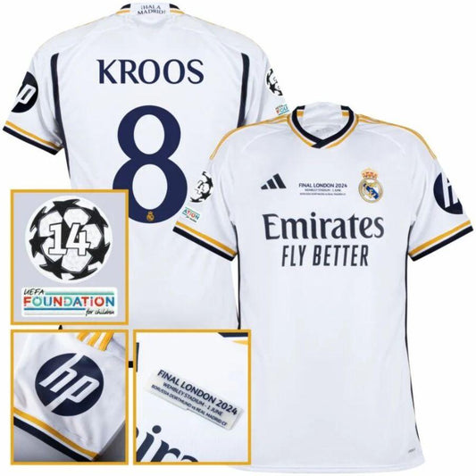 Real Madrid Toni Kroos 8 Home Fan Jersey 2023/24 Patch FIFA WCC Patch UCL UEFA Foundation Patches Go Jersey