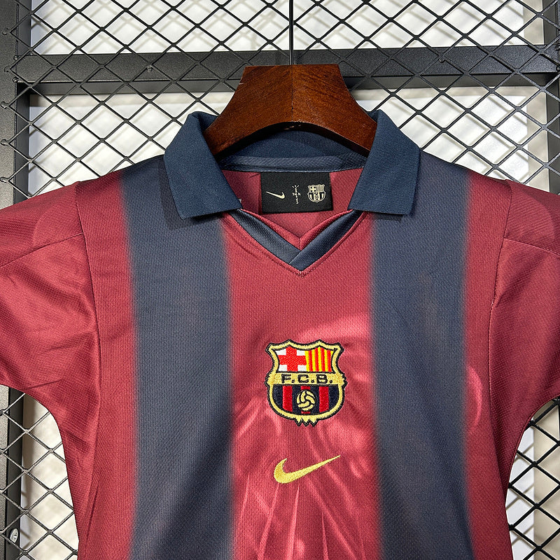 Kids Travis Scott x FC Barcelona Retro Kit 2000/01 Home Skeleton Go Jersey