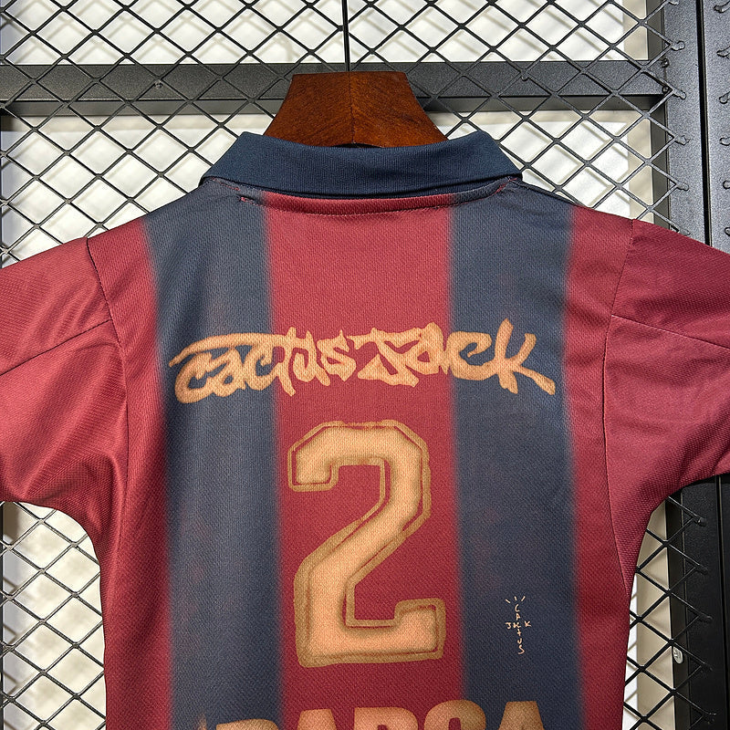 Kids Travis Scott x FC Barcelona Retro Kit 2000/01 Home Skeleton Go Jersey