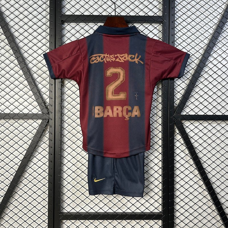 Kids Travis Scott x FC Barcelona Retro Kit 2000/01 Home Skeleton Go Jersey