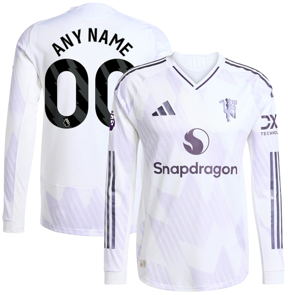 Manchester United 2025/26 Away Long Sleeve Custom Jersey - White