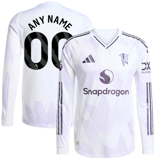 Manchester United 2025/26 Away Long Sleeve Custom Jersey - White
