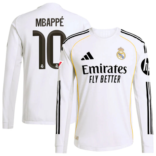 Kylian Mbappé Real Madrid 2025/26 Home Long Sleeve Player Jersey - White