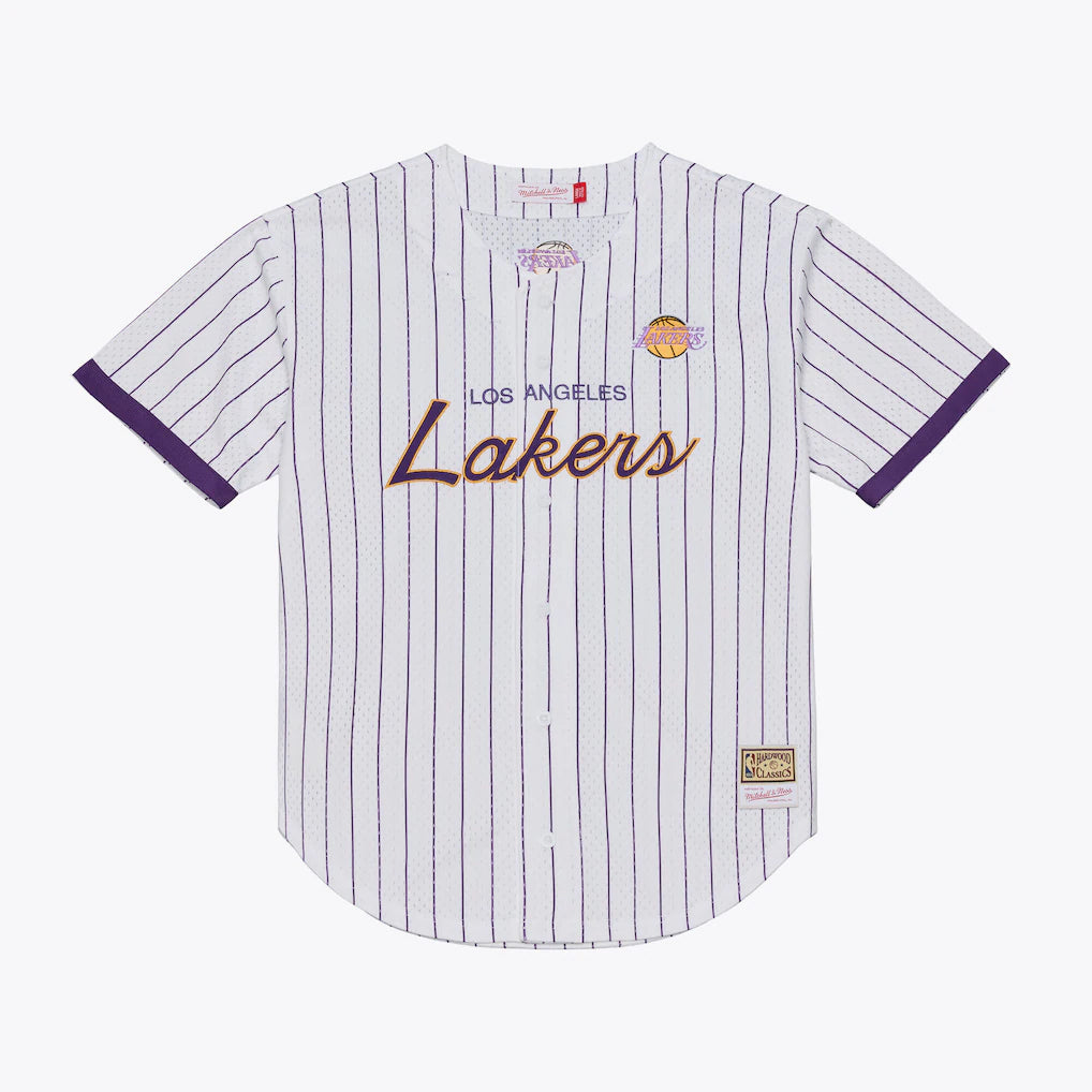 Los Angeles Lakers Head Coach Pinstripe Mesh Full-Button Baseball Jersey - White