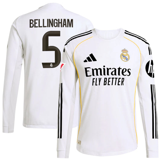 Jude Bellingham Real Madrid 2025/26 Home Long Sleeve Jersey - White