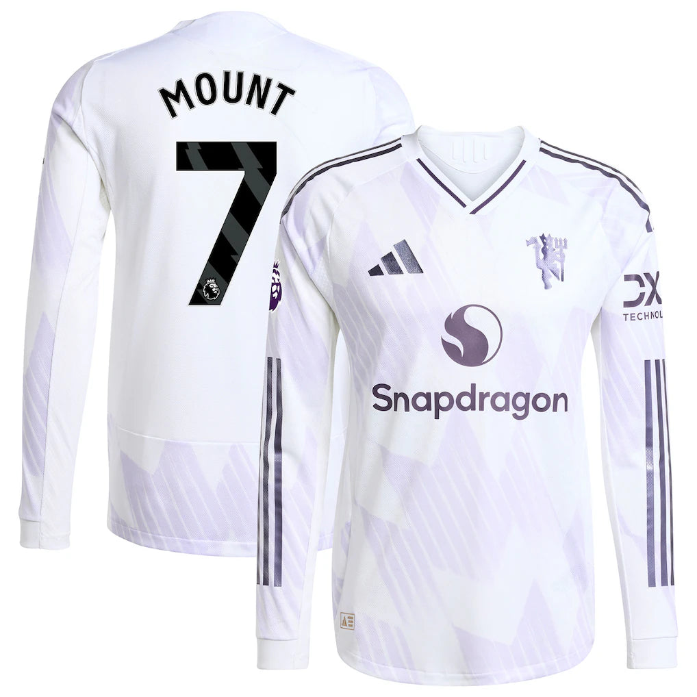Mason Mount Manchester United 2025/26 Away Long Sleeve Player Jersey - White