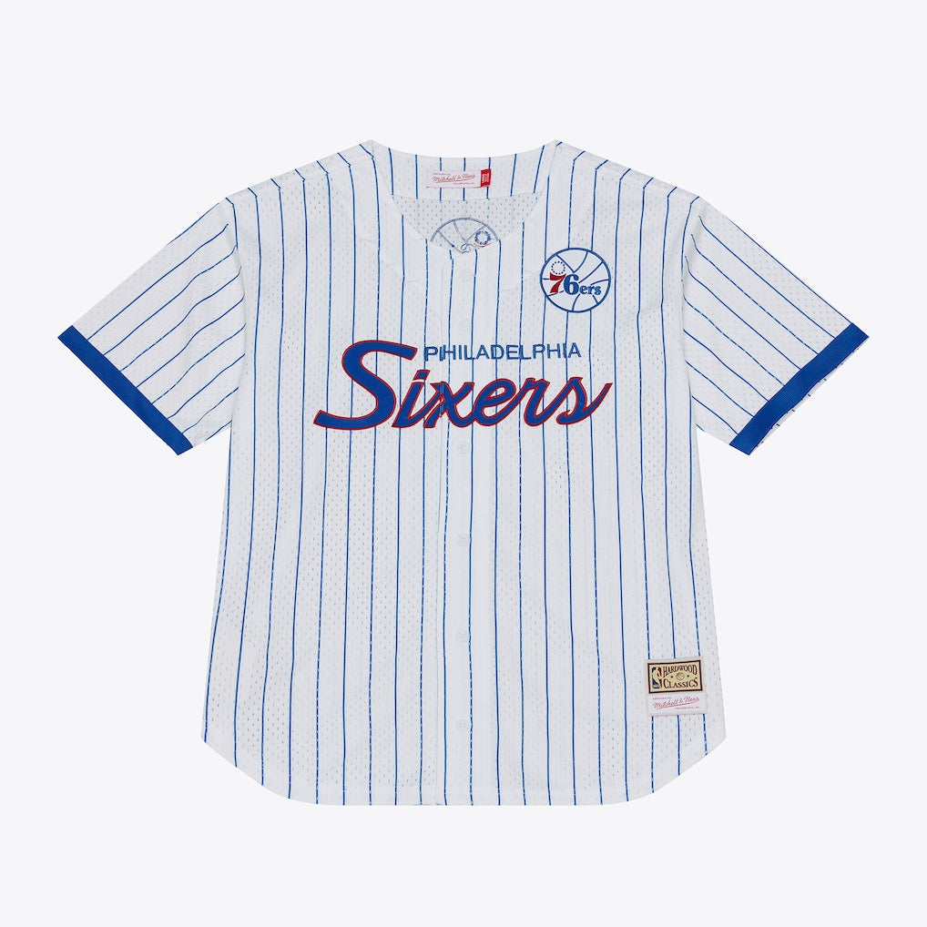 Philadelphia 76ers Head Coach Pinstripe Mesh Full-Button Baseball Jersey - White