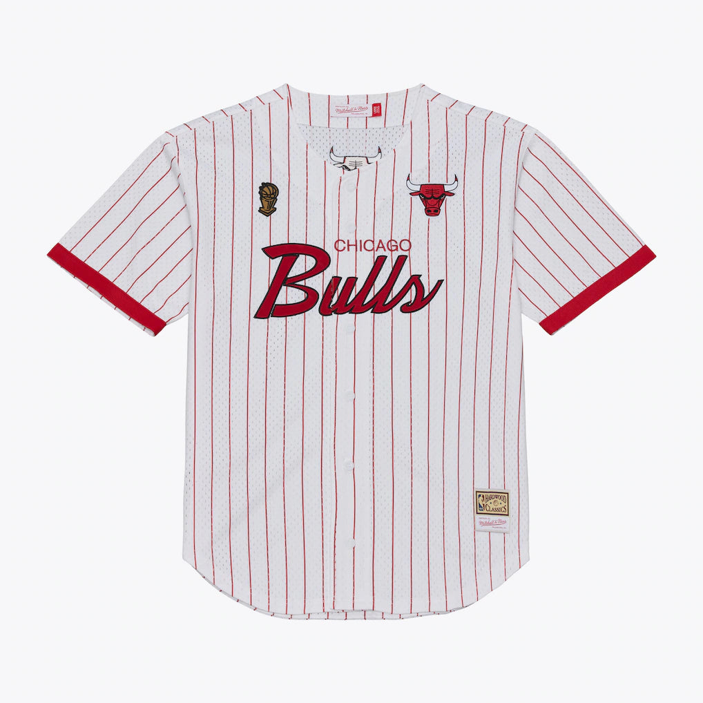 Chicago Bulls Head Coach Pinstripe Mesh Full-Button Baseball Jersey - White