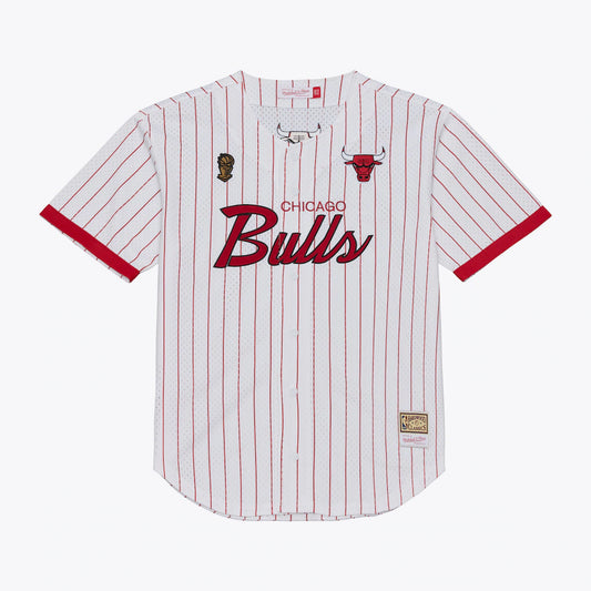 Chicago Bulls Head Coach Pinstripe Mesh Full-Button Baseball Jersey - White