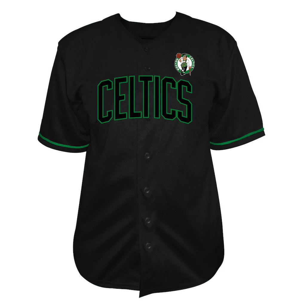 Boston Celtics Big & Tall Pop Full-Button Baseball Jersey - Black