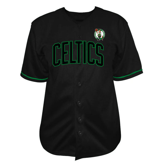 Boston Celtics Big & Tall Pop Full-Button Baseball Jersey - Black