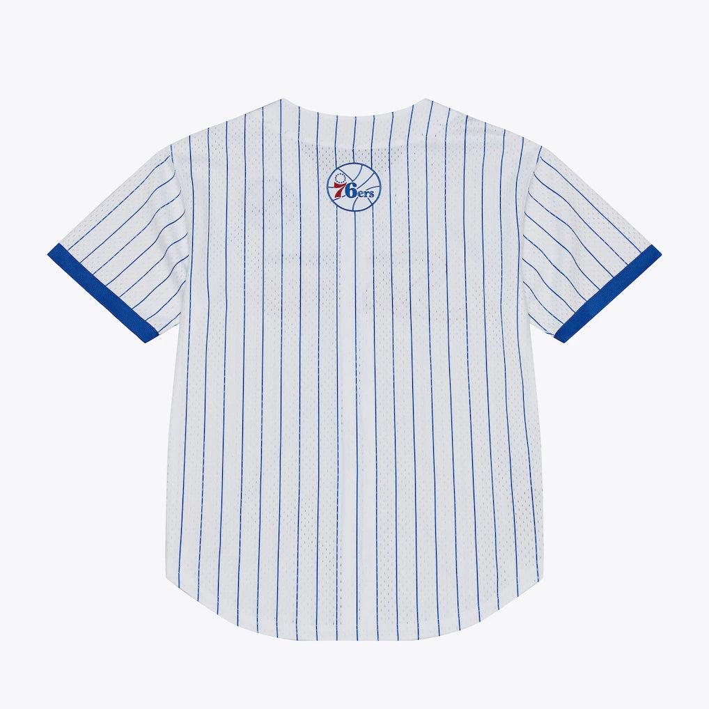 Philadelphia 76ers Mitchell & Ness Head Coach Pinstripe Mesh Full-Button Baseball Jersey - White