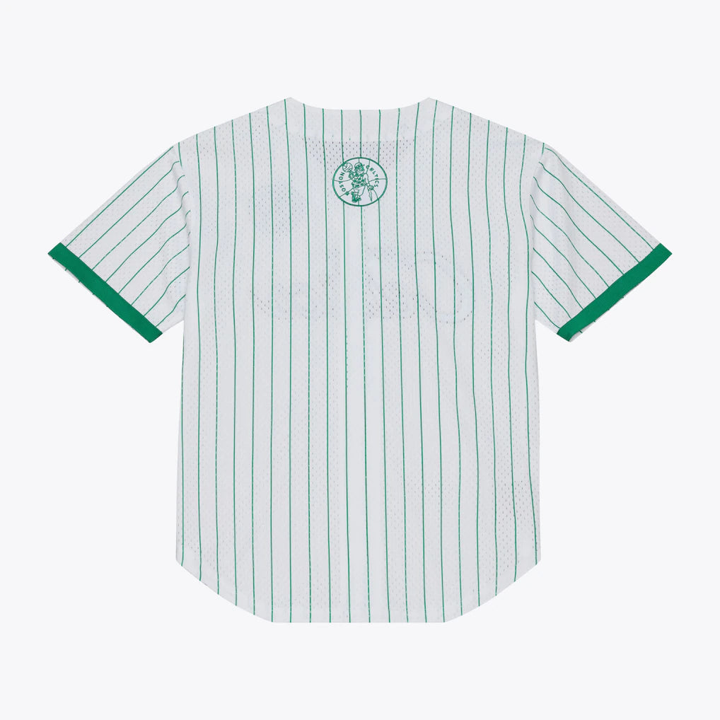 Boston Celtics Mitchell & Ness Head Coach Pinstripe Mesh Full-Button Baseball Jersey - White