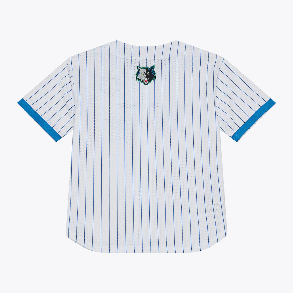 Minnesota Timberwolves Mitchell & Ness Head Coach Pinstripe Mesh Full-Button Baseball Jersey - White