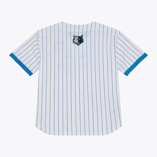 Minnesota Timberwolves Mitchell & Ness Head Coach Pinstripe Mesh Full-Button Baseball Jersey - White