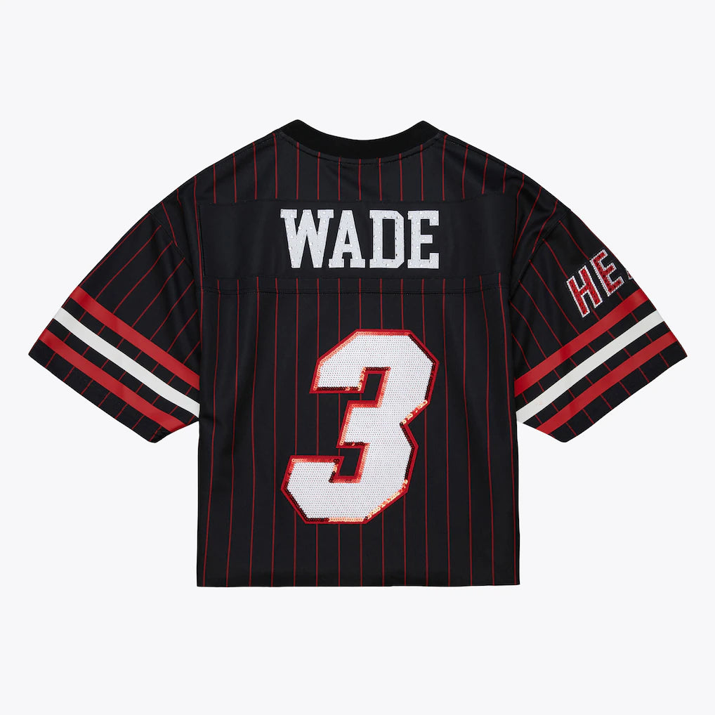 Dwyane Wade Miami Heat Mitchell & Ness x DANNIJO Women's Cropped Football Fashion Jersey - Black