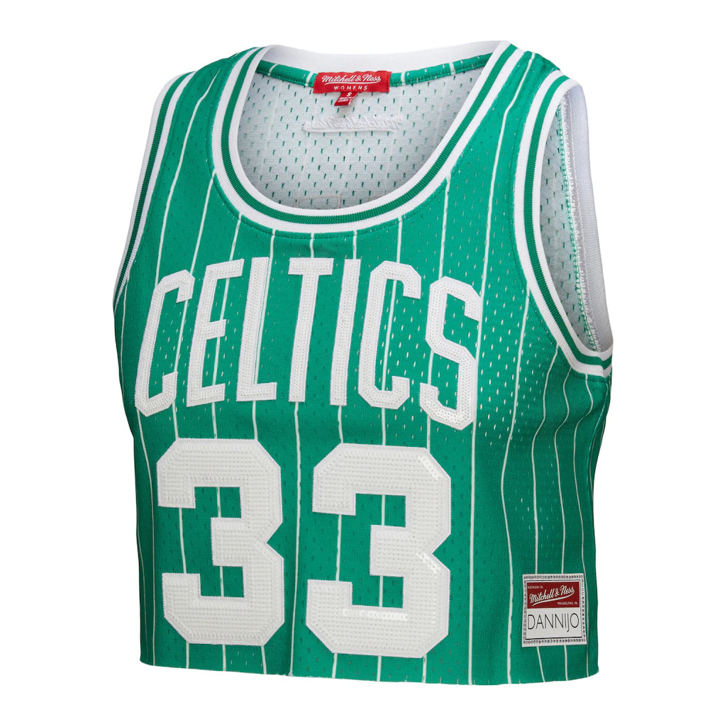 Larry Bird Boston Celtics Mitchell & Ness x DANNIJO Women's Fashion Cropped Basketball Jersey - Kelly Green