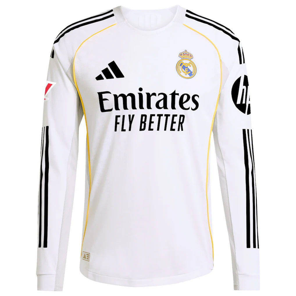 Real Madrid adidas 2025/26 Home Authentic Long Sleeve Custom Jersey - White