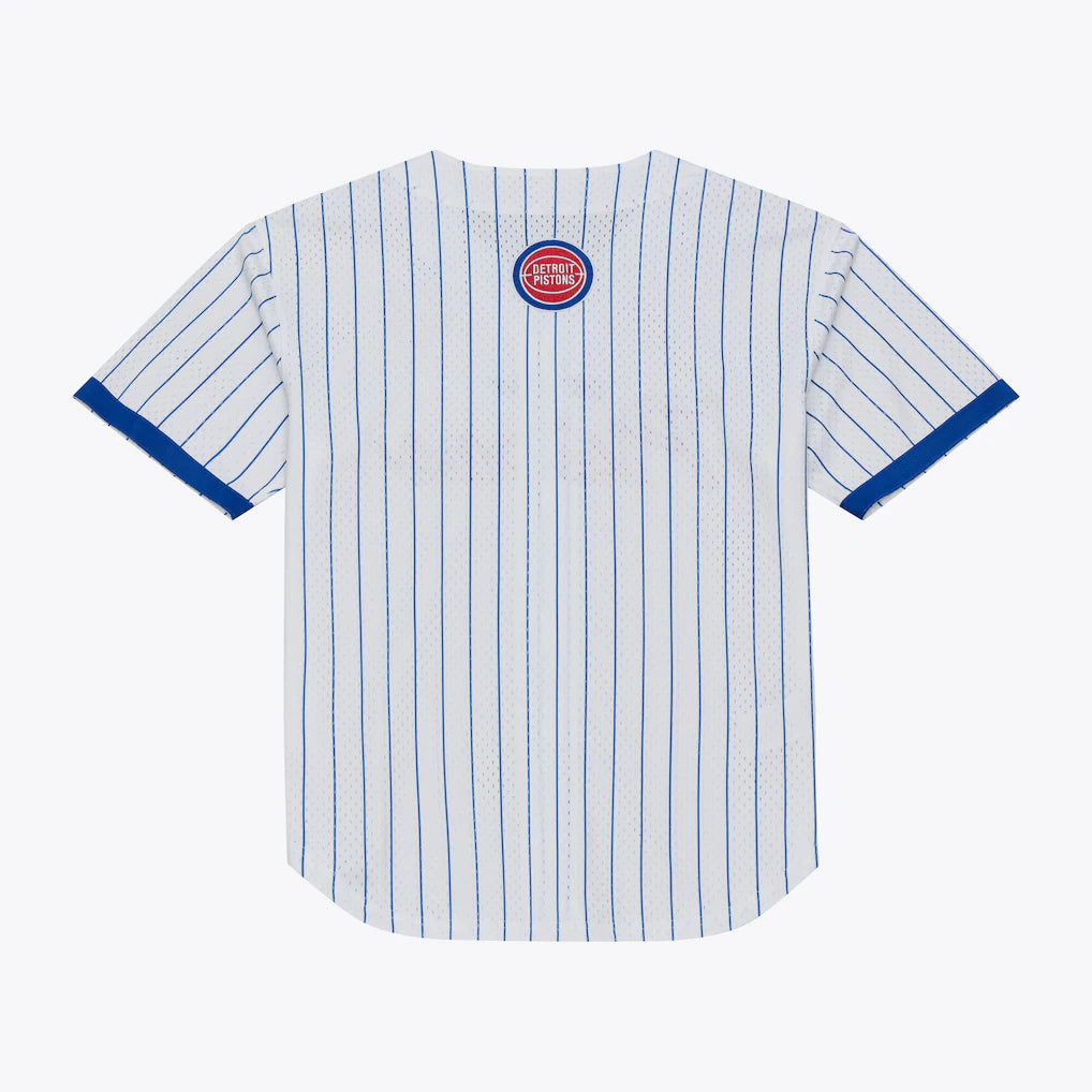 Detroit Pistons Mitchell & Ness Head Coach Pinstripe Mesh Full-Button Baseball Jersey - White