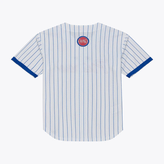 Detroit Pistons Mitchell & Ness Head Coach Pinstripe Mesh Full-Button Baseball Jersey - White