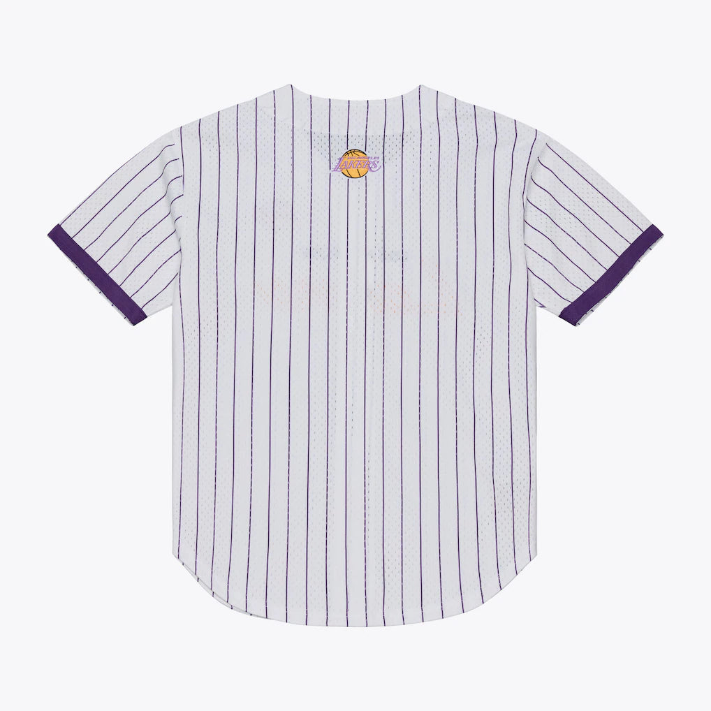 Los Angeles Lakers Mitchell & Ness Head Coach Pinstripe Mesh Full-Button Baseball Jersey - White