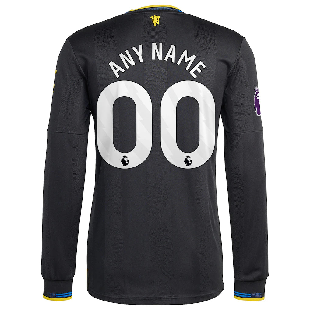 Manchester United adidas 2025/26 Third Authentic Long Sleeve Custom Jersey - Black