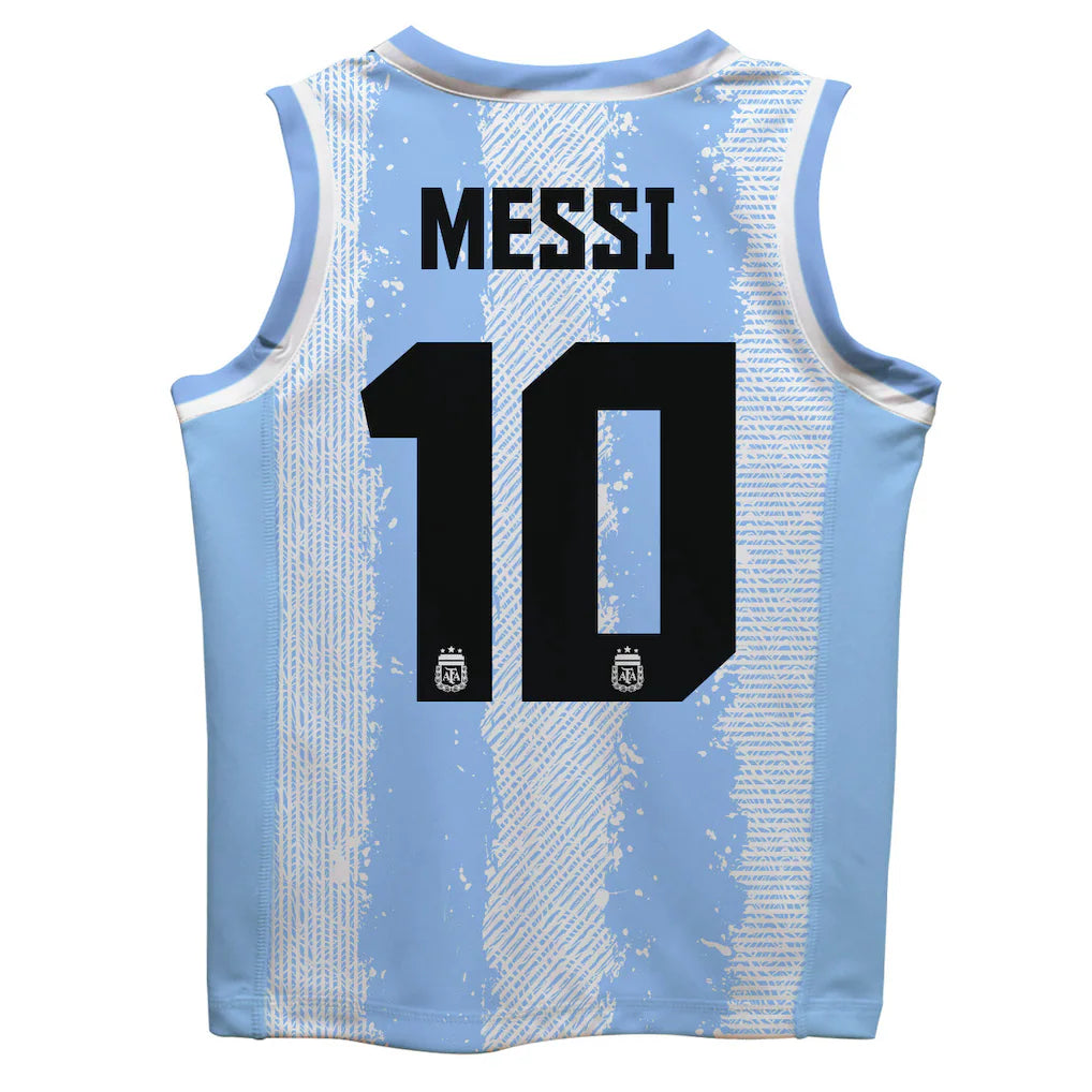 Lionel Messi Argentina National Team Vive La Fete Toddler Painted Stripes Basketball Jersey - Light Blue