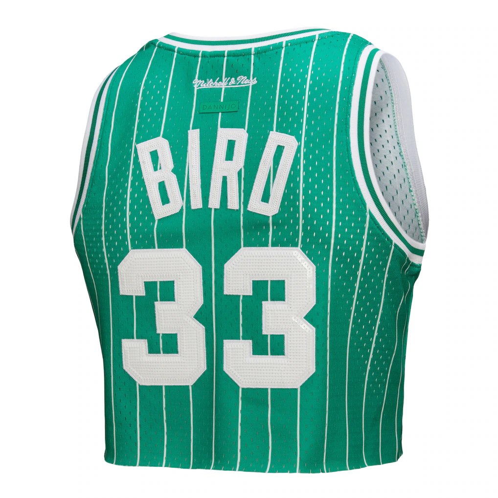Larry Bird Boston Celtics Mitchell & Ness x DANNIJO Women's Fashion Cropped Basketball Jersey - Kelly Green