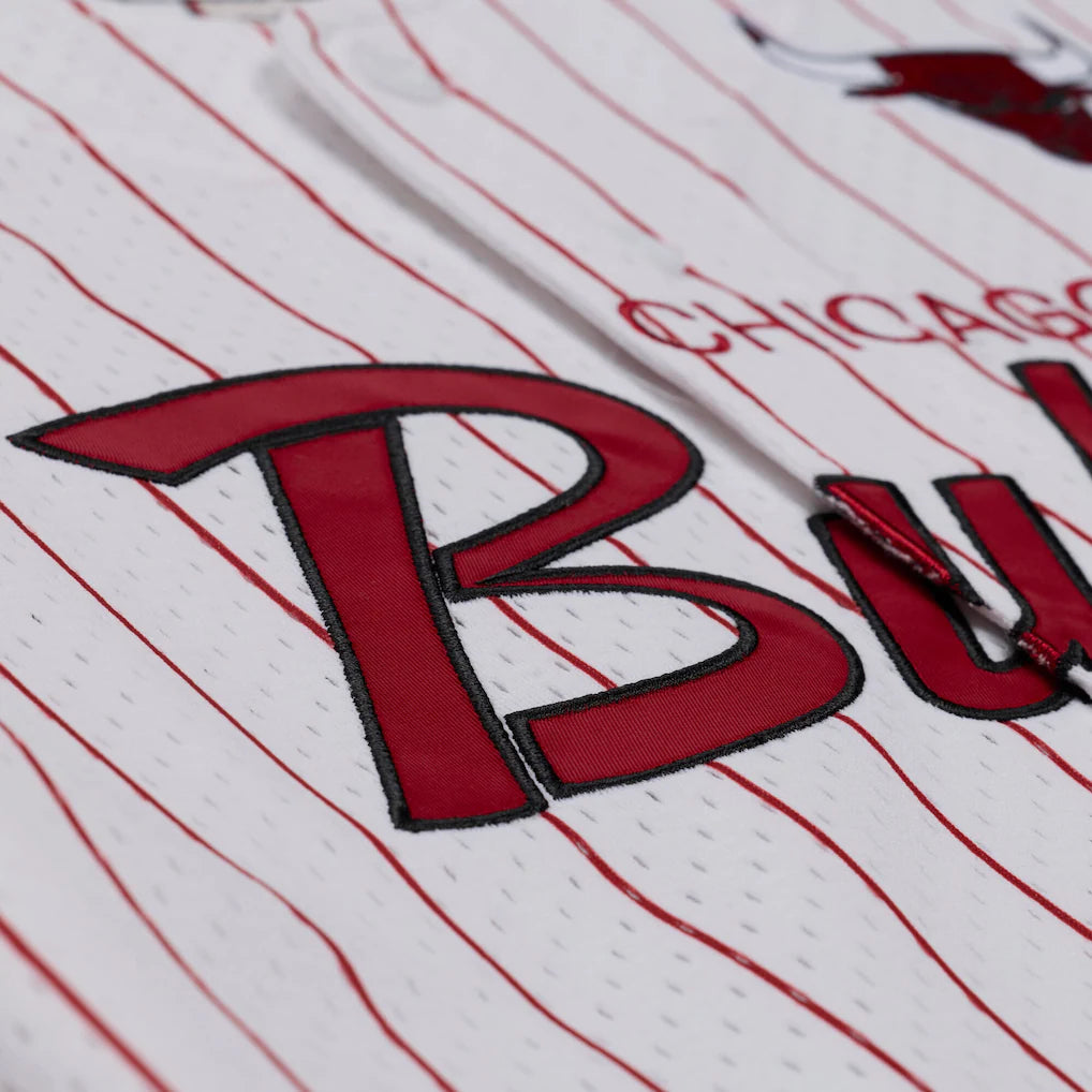 Chicago Bulls Mitchell & Ness Head Coach Pinstripe Mesh Full-Button Baseball Jersey - White