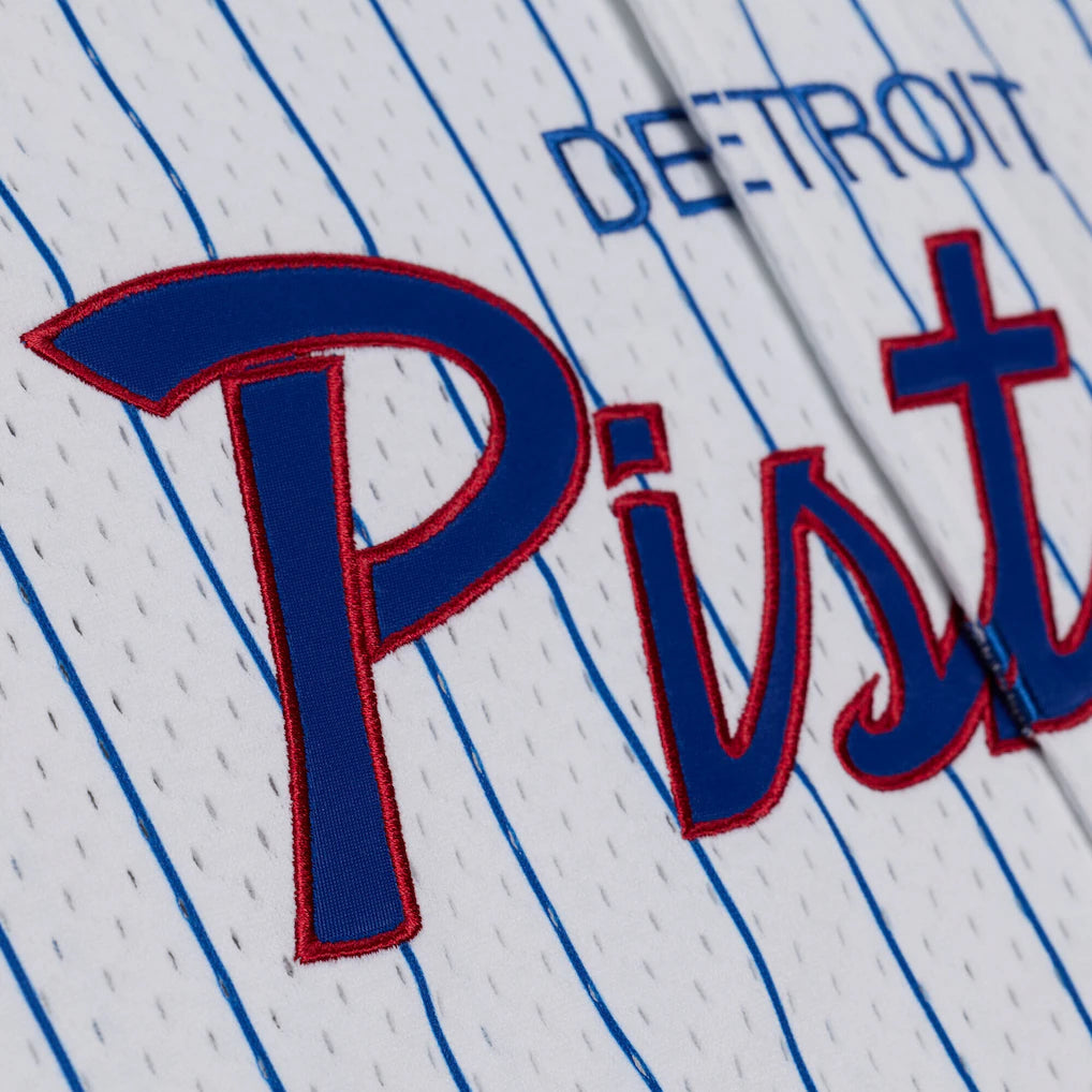 Detroit Pistons Mitchell & Ness Head Coach Pinstripe Mesh Full-Button Baseball Jersey - White