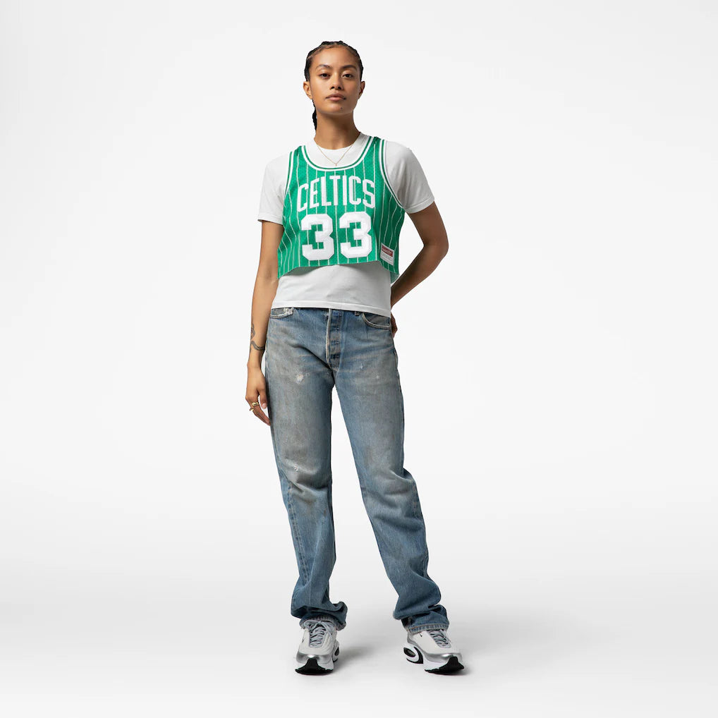 Larry Bird Boston Celtics Mitchell & Ness x DANNIJO Women's Fashion Cropped Basketball Jersey - Kelly Green